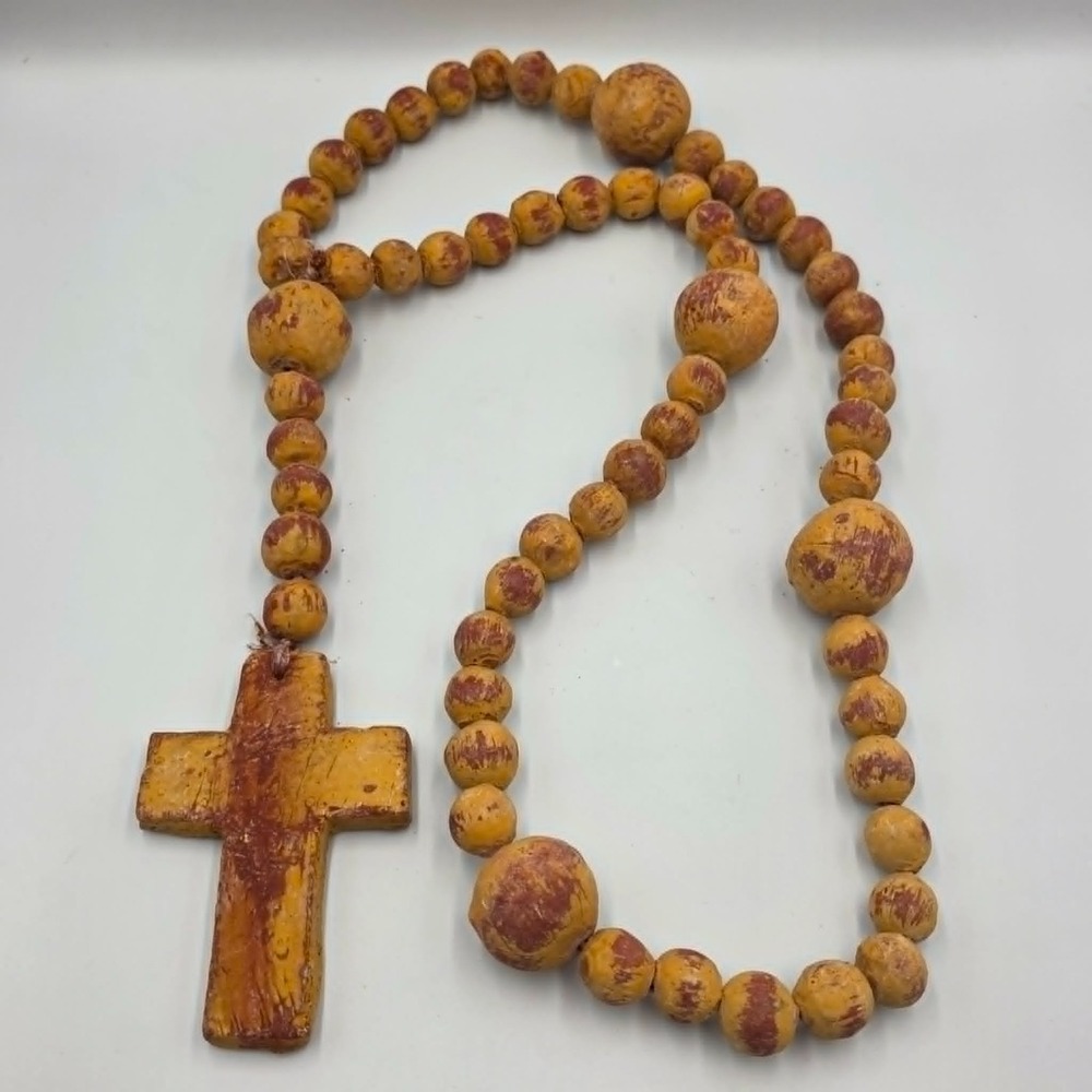 Brown Rosary Weathered Rustic Clay & Wood Oversize (Very Large) Religious Decor